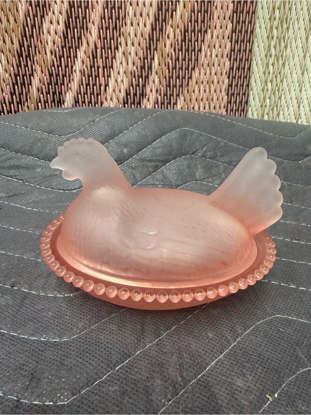 Pink Hen on nest 4.5 inch Covered Glass Dish - Decorative Candy or Trinket Bowl